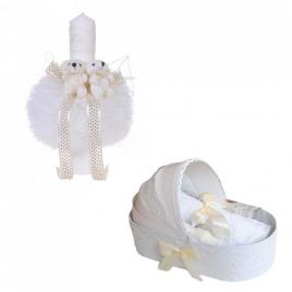 Trusou botez in landou si lumanare glob cu ursuleti, decor ivoire denikos® 157