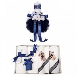 Trusou botez ursulet si lumanare pentru baietel, decor bleumarin, denikos® 98