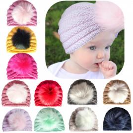 Caciulita tip turban cu pufulet (marime disponibila: 3-6 luni (marimea 18