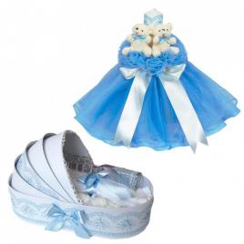 Lumanare botez tul bleu cu ursuleti si trusou botez in landou, denikos® 594