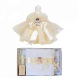 Lumanare botez tul si ingeras si trusou botez dantela, decor ivoire, denikos®