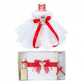 Lumanare botez tul si ingeras si trusou botez dantela, decor rosu, denikos® 627