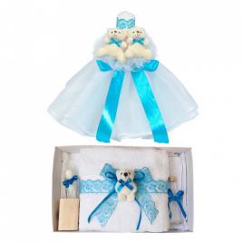 Lumanare botez tul si ursuleti si trusou botez dantela, decor turcoaz, denikos®