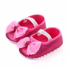 Pantofiori roz ciclamen cu sclipici si fundita (marime disponibila: 9-12 luni
