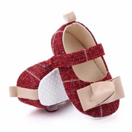 Pantofiori visinii cu fundita crem (marime disponibila: 6-9 luni (marimea 19