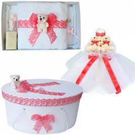 Set ursuleti trusou botez, cutie trusou si lumanare, decor corai, denikos® 574