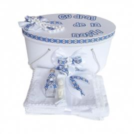 Set cutie trusou personalizata si trusou botez, decor traditional, albastru,