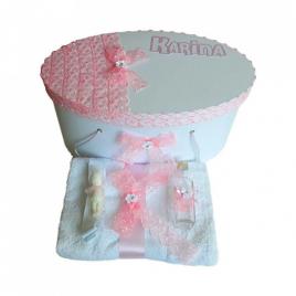 Set fetita, trusou botez si cutie trusou personalizata, decor dantela, denikos®