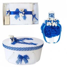 Set trusou botez, cutie trusou si lumanare, dantela si ursuleti, decor