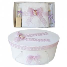 Set trusou botez si cutie trusou, ingeras, dantela lila, denikos® 450