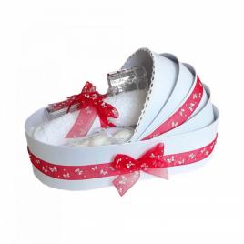 Trusou botez complet, in landou, decor cu fundita rosie cu fluturasi denikos®