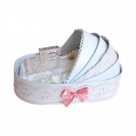 Trusou botez complet, in landou, decor elegant cu dantela dusty rose denikos®