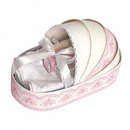 Trusou botez complet, in landou, decor elegant cu dantela roz denikos® 141