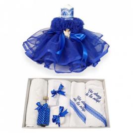 Trusou botez cu mesaj si lumanare dantela si ingeras, decor albastru, denikos®