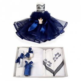 Trusou botez cu mesaj si lumanare dantela si ingeras, decor bleumarin, denikos®
