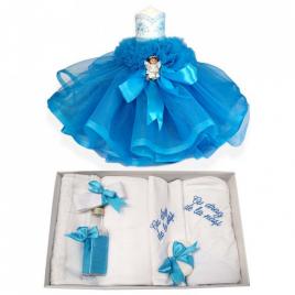 Trusou botez cu mesaj si lumanare dantela si ingeras, decor turcoaz, denikos®