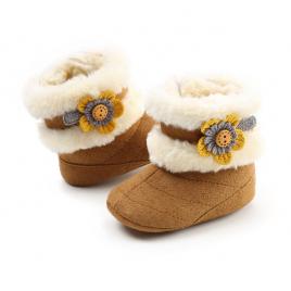 Cizmulite maro cu blanita si floricica (marime disponibila: 3-6 luni (marimea