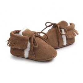 Pantofiori maro imblaniti cu franjuri (marime disponibila: 9-12 luni (marimea