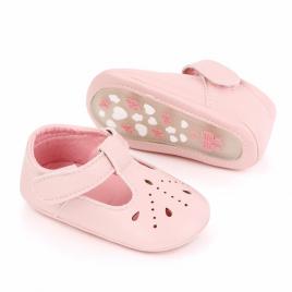 Pantofiori roz cu puncte decupate (marime disponibila: 3-6 luni (marimea 18