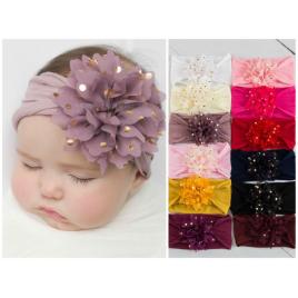 Bentita lata cu floare din tulle si buline aurii (marime disponibila: 0-12