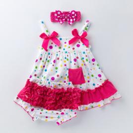 Costumas pentru fetite - bulinute colorate (marime disponibila: 12-18 luni