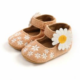 Pantofiori crem cu margareta alba (marime disponibila: 3-6 luni (marimea 18