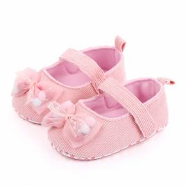 Pantofiori roz cu fundita cu bilute din puf (marime disponibila: 9-12 luni