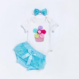 Costumas pentru fetite body cu pantaloni scurti turcoaz (marime disponibila: