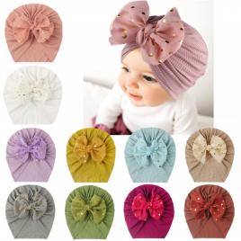 Caciulita tip turban cu fundita din tulle aplicata (marime disponibila: 3-6