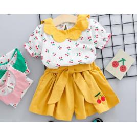 Costumas alb cu galben pentru fetite - cirese (marime disponibila: 9-12 luni