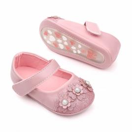 Pantofiori roz cu sclipici si floricele (marime disponibila: 6-9 luni (marimea