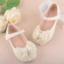 Pantofiori ivoire cu fundita aplicata (marime disponibila: marimea 28)