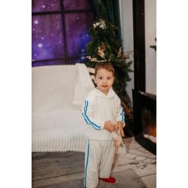 Trening ivoire din catifea pentru baietei - dungi bleu (marime disponibila: 3-6