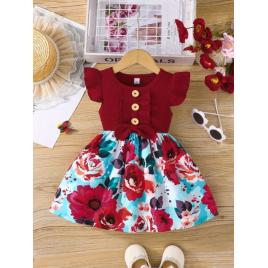 Rochita visinie imprimata cu bujori viu colorati (marime disponibila: 9-12 luni