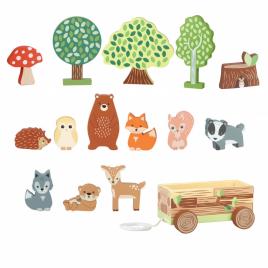 Set cu piese din lemn animale de padure orange tree toys 15 piese