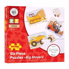 Set 3 puzzle din lemn - vehicule pentru constructii
