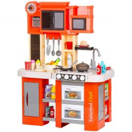 Bucatarie pentru copii chipolino kitchen 84 cm cu sistem de curgere apa, lumini, sunete si 79 accesorii