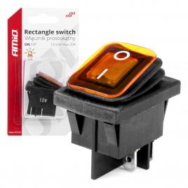Intrerupator on/off, 12/24v, dreptunghiular, waterproof, iluminat culoare galben