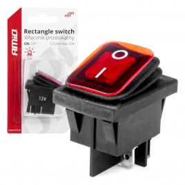 Intrerupator on/off, 12/24v, dreptunghiular, waterproof, iluminat culoare rosu