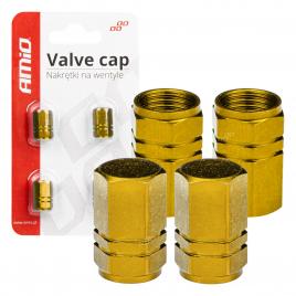 Set 4 capacele auto pentru ventil, din aluminiu, model hexagon, culoare galben