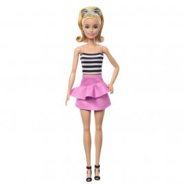 Barbie papusa barbie fashionista blonda cu parul prin in coada si fusta roz