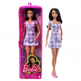Papusa barbie fashionista bruneta cu rochie mov