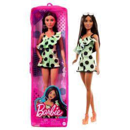Papusa barbie fashionista bruneta cu salopeta verde
