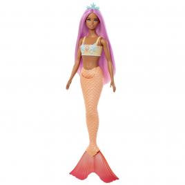 Barbie dreamtropia papusa sirena cu parul roz si coada portocalie