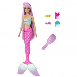 Barbie papusa sirena cu par mov si coada roz