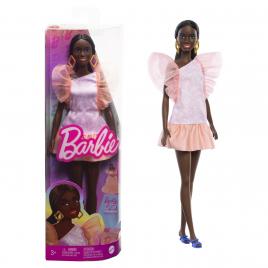 Papusa barbie fashionista  afro-americana cu rochie peach
