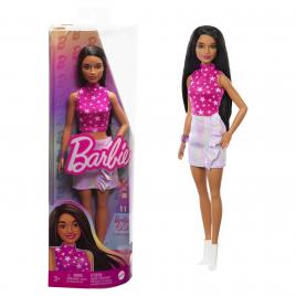 Papusa barbie fashionista bruneta cu top cu stelute