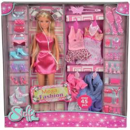 Papusa steffi mega fashion set cu hainute de schimb