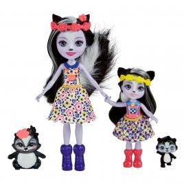 Enchantimals set papusi surori si animalutele lor sage skunk si caper si sabella skunk si striper