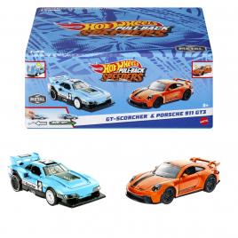 Hot wheels set 2 masinute metalice pull back gt-scorcher si porsche 911 gt3 1:43